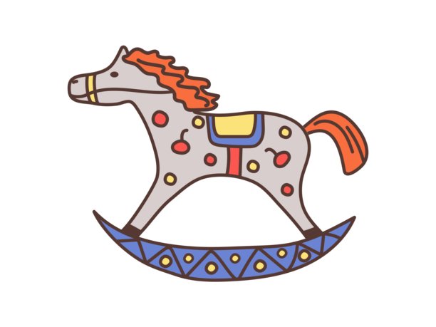 彩色的摇摇马玩具。儿童游戏，线性摇摇马图标。复古木制玩具概念。涂鸦插画，手绘图标。孤立背景。图片下载