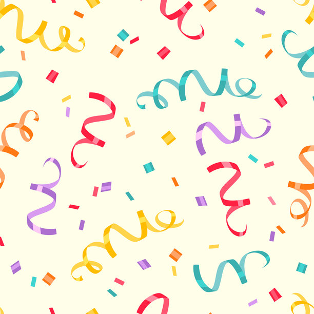 五彩纸屑背景。多彩丝带无缝图案。节日彩带的矢量卡通扁平插画。图片下载