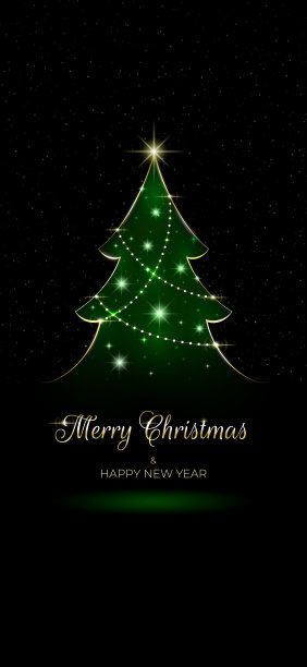 圣诞快乐，新年快乐壁纸，贺卡。圣诞树，灯饰，金色装饰。适用于邀请函、壁纸的设计。闪耀的金色。派对活动装饰，矢量插画图片下载