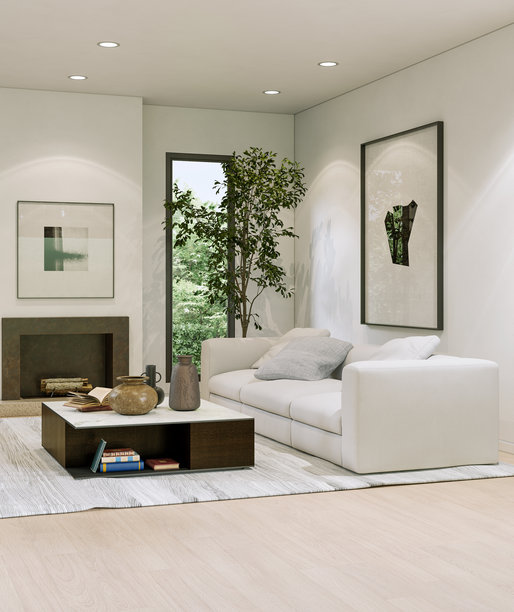 宽敞奢华的现代明亮室内客厅样机插画，3D渲染图图片下载