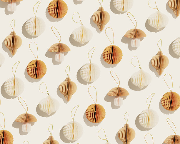 节日纸质圣诞装饰的简约趋势图案，生动的米色新年装饰，浅色背景上的蜂窝斯堪的纳维亚装饰，中性色调的单色照片，节日快乐布局图片下载