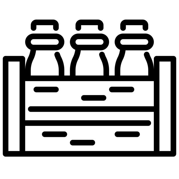 牛奶木箱。牛奶瓶箱矢量图，插画素材。图片下载