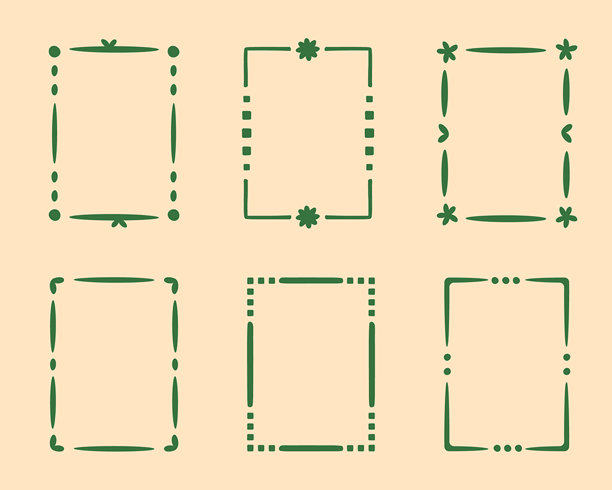 矩形涂鸦框架印章套装，手绘原创创意订婚字母组合。带有图形元素的边缘框架，设计照片装饰问候元素。孤立。矢量图片下载