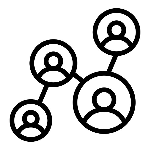 社交方案，包含少量用户图片线条图标，OSINT分析概念。矢量图形。用户树状图，链接标志，背景为白色，适用于移动端或网页设计的图标风格。图片下载