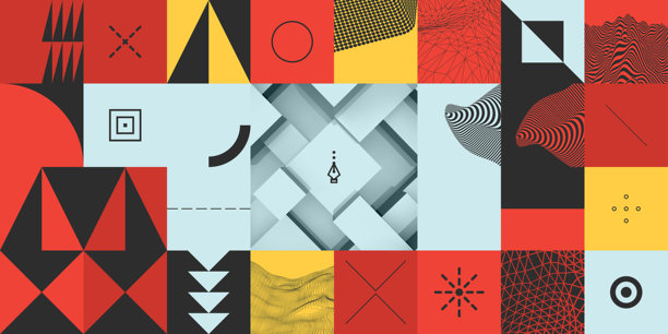 由3D积木组成的背景。几何图案。山。网络空间网格。马赛克设计。艺术构图。适用于手册、海报、封面、卡片、演示文稿、传单或横幅的矢量图。图片下载