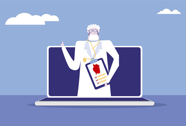 医生在笔记本电脑屏幕上讲解心脏健康，远程医疗图片下载