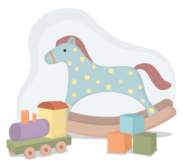 经典儿童玩具静物插画。图片下载