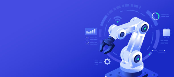 工业机器人自动化 机器人技术横幅插画，智能工厂创新图片下载