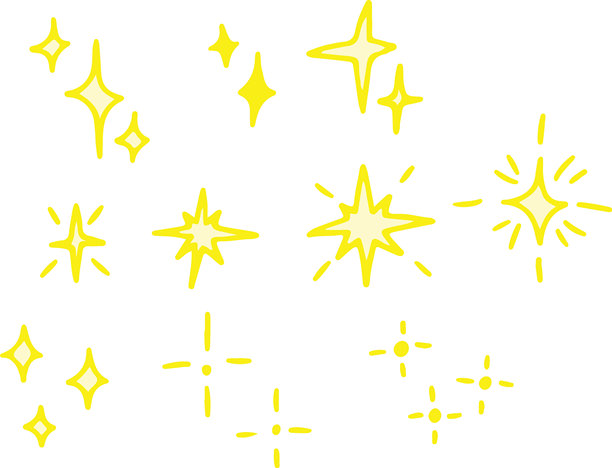 涂鸦手绘风格的明亮闪耀的星星，带有闪光和闪烁效果。矢量插画。用黄色曲线以故障艺术风格绘制。图片下载