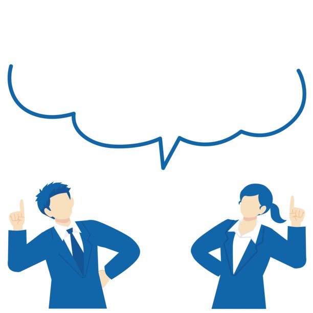 欢快的商人和女商人给出建议，带有对话气泡——半身照插画图片下载