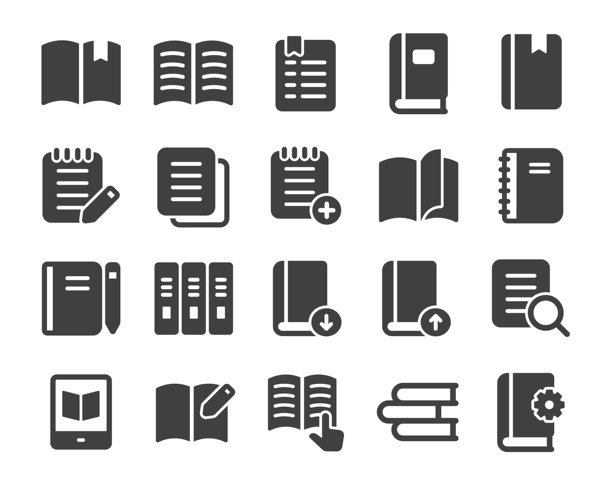 书籍图标素材合集。极简纯色风格图标系列 - 适用于网站设计、Logo、App、模板、UI等图片下载