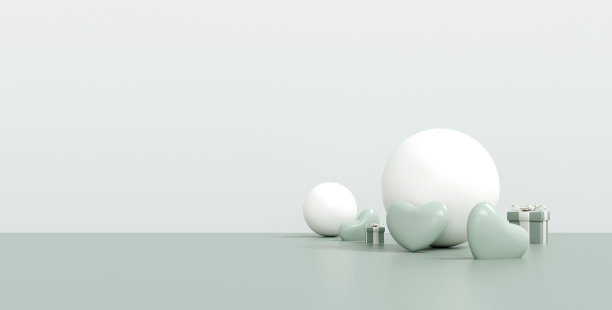 3D渲染的极简风格情人节背景，带有鼠尾草绿的讲台和白色礼品盒。非常适合天然、有机或健康产品的推广。图片下载