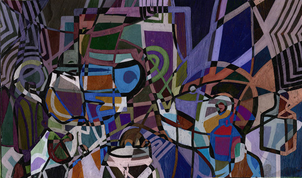 手绘插画，抽象多彩的装饰性静物，背景是调色板上的颜料特写图片下载