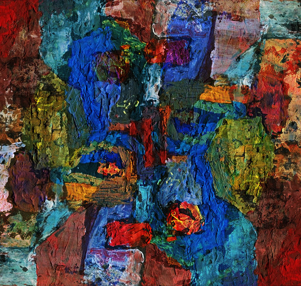 手绘插画，抽象多彩的装饰性静物，背景是调色板上的颜料特写图片下载