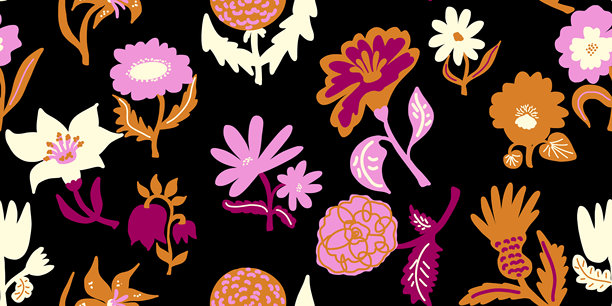 花朵，简朴风格，手绘插画。复古风格的休闲元素。无缝图案图片下载