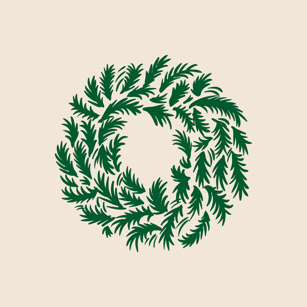 节日简约圣诞冷杉花环。优雅的手绘矢量插图，复古风格图片下载