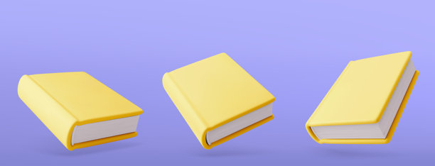 明亮的黄色书籍在蓝色背景上飞行的3D模型。3D渲染。矢量图。图片下载