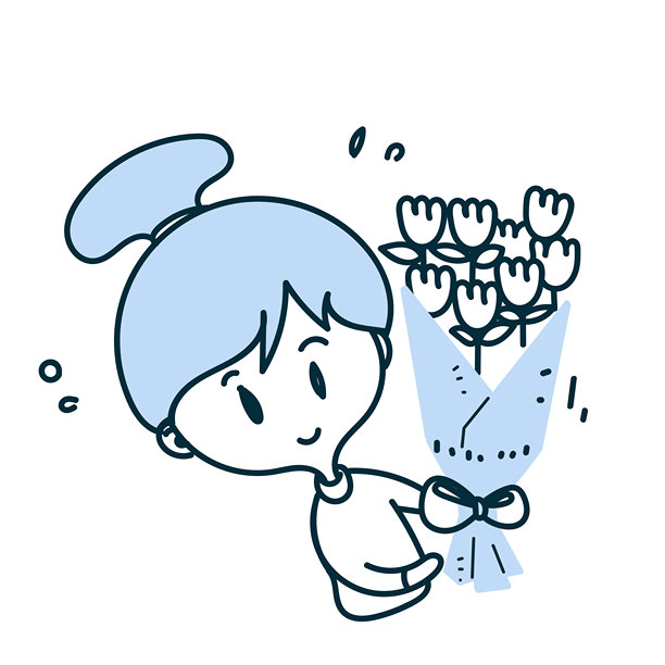 手绘涂鸦卡通可爱女孩手捧鲜花花束图片下载