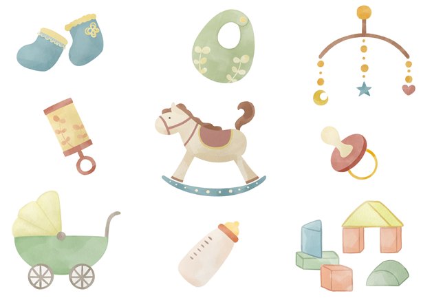 水彩婴儿用品套装插画图片下载