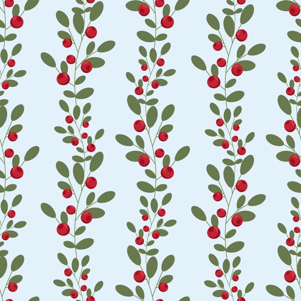 浅色背景上饰有红色浆果和绿色叶子的无缝图案。非常适合节日、冬季和圣诞节礼品包装纸、纺织品图片下载