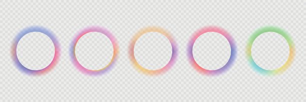 模糊的圆形边框集合。圆形，带有粉彩粉色、橙色、红色、蓝色、绿色霓虹渐变边框，孤立在白色背景上。抽象设计元素，带有空白空间。矢量图。图片下载