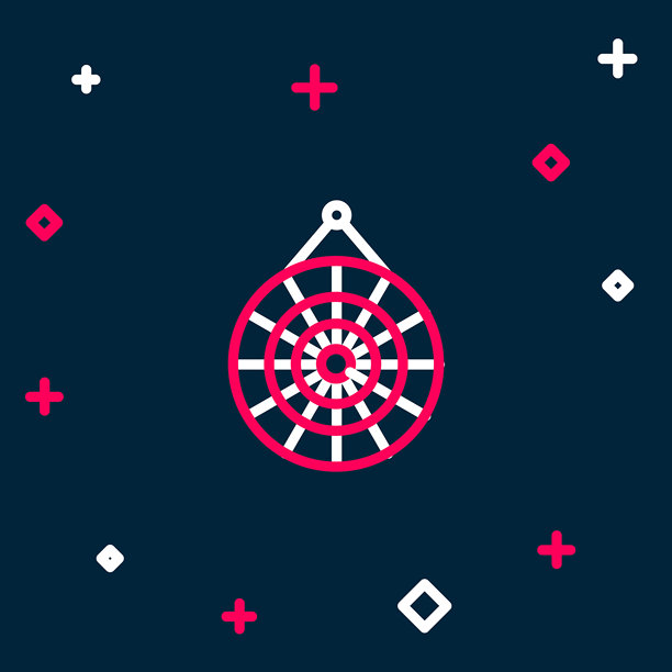 经典飞镖靶和飞镖图标，孤立在蓝色背景上。飞镖盘标志。游戏概念。多彩轮廓概念。矢量图图片下载
