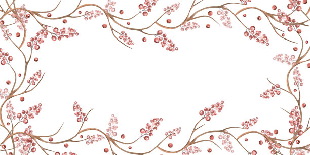 一个带有弯曲树枝和浆果的矩形画框。孤立的水彩插画，适用于花店名片、化妆品包装、海报印刷和圣诞贺卡设计。图片下载