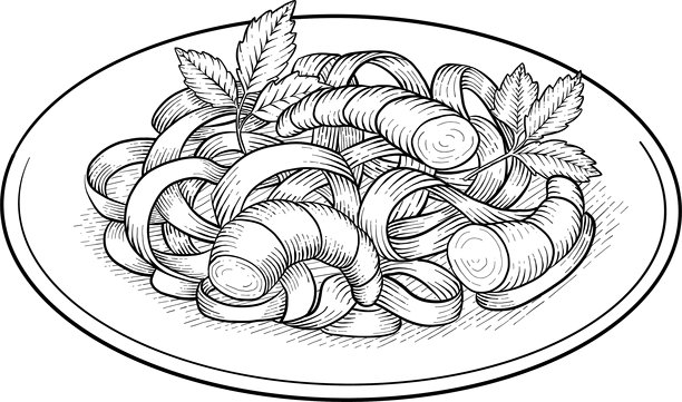 黑白雕版风格的各种意大利美食插画图片下载