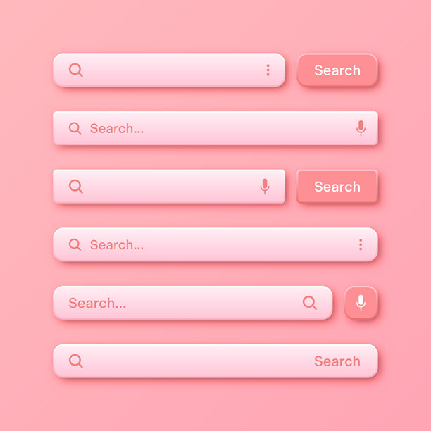 彩色 3D 搜索栏模板。互联网浏览器引擎，包含搜索框、地址栏和文本字段。UI 设计，带网络图标和按钮的网站界面元素。矢量插画图片下载