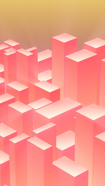 几何排列的闪亮粉橙色3D立方体抽象构图图片下载