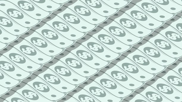 美元钞票形成的波浪状绿色背景，用于银行业务广告的背景素材。俯视角度的矢量背景。图片下载