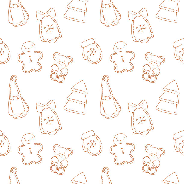 圣诞饼干无缝图案，手绘，矢量插画图片下载