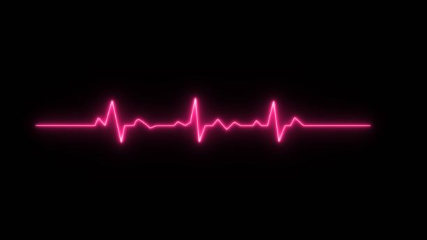 霓虹心跳信号图标插画。心电图霓虹灯心率显示屏医疗研究插画。黑色背景上的霓虹心跳图标。图片下载