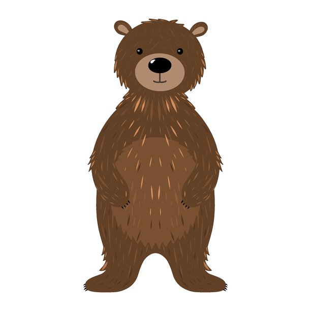 站立的卡通熊插画。友好的熊角色。直立姿势的矢量熊，野生动物绘画图片下载
