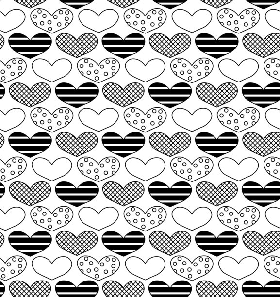 手绘心形特写情人节无缝图案。矢量线条黑白插画。背景用于横幅、织物印花、标签、T恤印花。图片下载