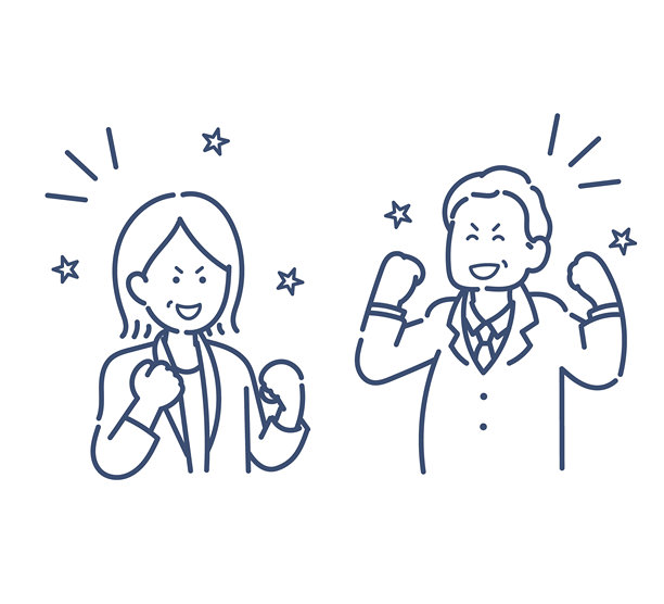 插画，一位40多岁的女商人和男商人正在摆出胜利姿势，线条画。图片下载