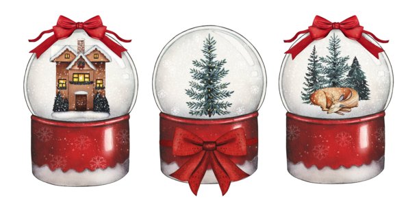 手绘系列，包含带红色蝴蝶结的红色雪花球。圣诞水彩插画。图片下载