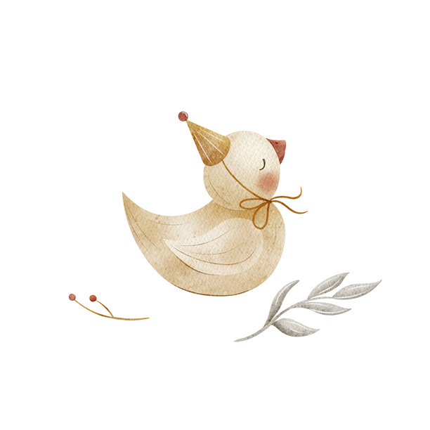 小鸭子水彩插画，可爱的鸟，戴着复古派对帽的动物，孤立的背景。手绘的鸭子，采用儿童复古风格，适用于贺卡、海报、邀请函、婴儿托儿所装饰。图片下载