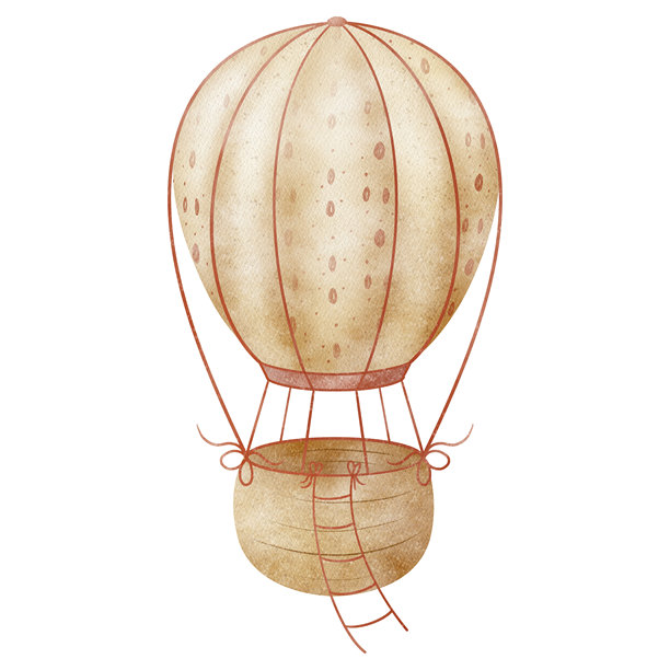 热气球水彩插画，米色调，红绳，复古风格。手绘儿童飞行交通工具，孤立背景。可爱的设计，适用于新生儿卡片海报、育儿室装饰。图片下载