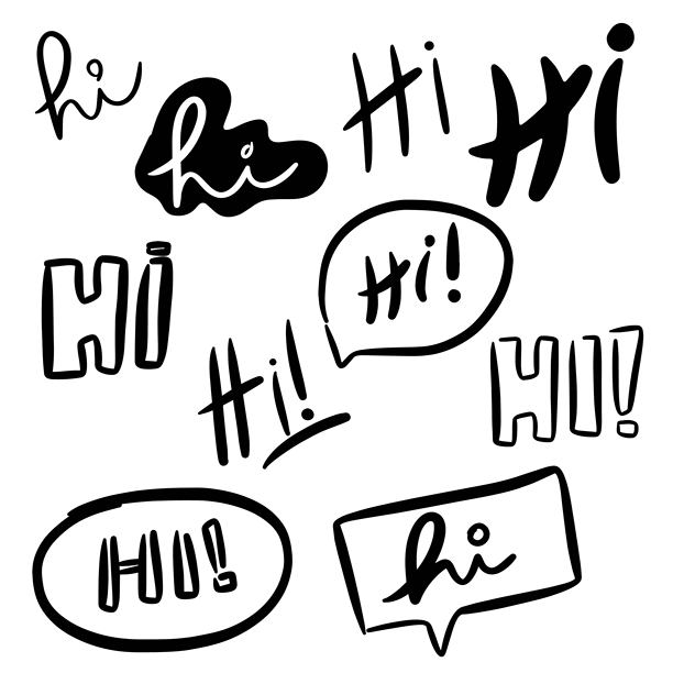 你好符号，手绘信息图标元素符号，用于问候，采用字形风格插画图片下载