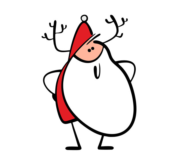 卡通版骄傲的圣诞老人头戴驯鹿角。矢量插画，描绘了一个滑稽的被骗的丈夫，一个适合圣诞节和新年的奇幻人物。图片下载