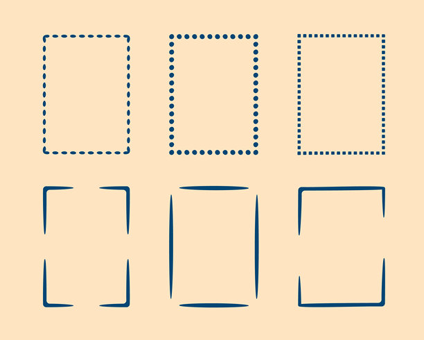 矩形涂鸦边框印章套装，手绘原创创意订婚字母组合。带图形元素的边缘框架，设计照片装饰问候元素。隔离。矢量图片下载