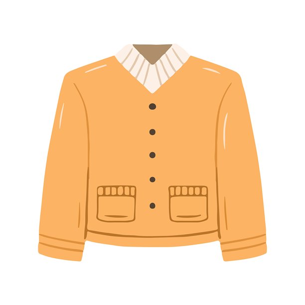 带口袋和衣领的橙色纽扣开襟羊毛衫插画图片下载