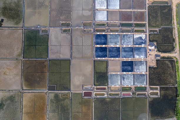 彩色盐田的垂直航拍照片图片下载