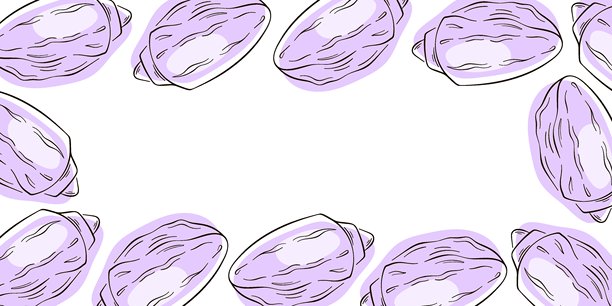 扁平风格的紫色海螺边框，白色背景，中心留有文字空间。图片下载