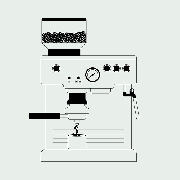 极简浓缩咖啡机线条艺术 – 现代咖啡机插画图片下载
