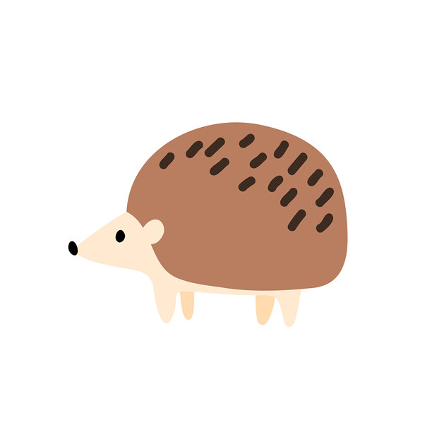 小刺猬站在森林场景中的插画。野生生物和林地动物在自然中。有刺哺乳动物和微小生物。扁平矢量艺术。图片下载