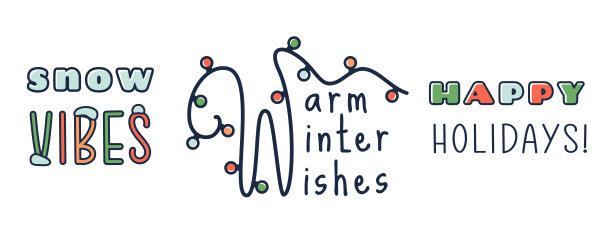 圣诞语录集。现代圣诞字母装饰，简约色彩文字和圣诞灯饰。节日字体设计。节日剪贴画。用于贺卡、邀请函、节日素材的矢量插画。图片下载