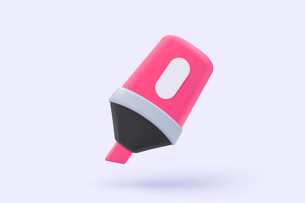 3D彩色标记物简约图标，用于在教室中突出重点、绘画和书写。教育学术，开学季。3D高亮教科书文具图标矢量渲染插画。图片下载