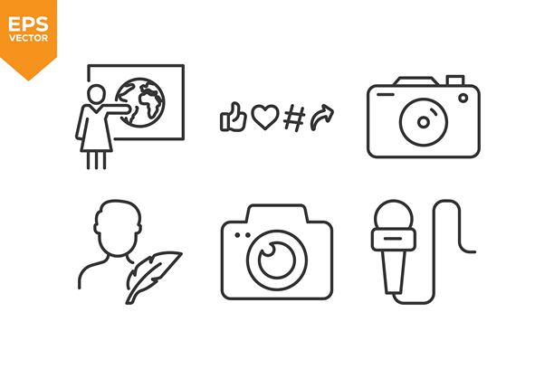 新闻业线条图标集。轮廓图标集素材。图片下载